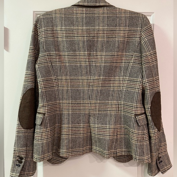 Zara Basic Brown Plaid Blazer with Elbow Patches - Size L - Picture 4 of 7